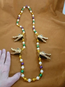 G181-100) MARDI GRAS Perlen 40" Halskette golden Gator Kopf Krokodil Alligator - Bild 1 von 3