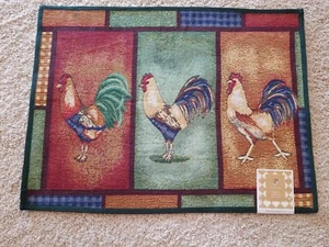 Hahn Trio Wandteppich Küchenmatte Teppich 19 x 27 Neu! Rechteck Kariert  - Bild 1 von 3