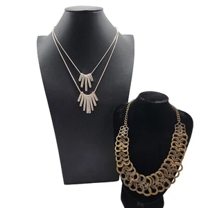 VTG LC Liz Claiborn Metal Necklaces Lot of 2 Bib Statement Double Strand Stateme - Picture 1 of 8