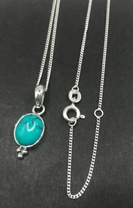 Turquoise oval pendant necklace, solid Sterling Silver, 10 x 8mm. New, Gift box. - Picture 1 of 8