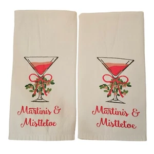 Juego de 2 toallas de cocina Martinis y muérdago 100 % algodón Deborah Connolly de colección - Imagen 1 de 6