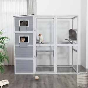 Recinto grande de madera para gatos Cat Catio de 4 niveles con puerta impermeable con cerradura de techo - Imagen 1 de 16