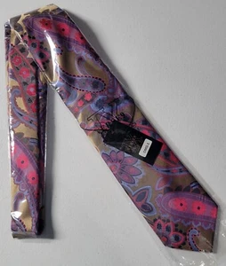 Verse 9 Paisley Flower Blue Gold Black Purple Print Necktie Tie NIP Retail $159 - Picture 1 of 4