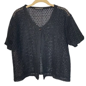 SAG Harbor Black Knit Short Sleeved Cardigan Sweater - Picture 1 of 8
