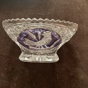 Purple/Clear Cut Crystal Oval FootedDish Bird, Sawtooth Edge - Picture 1 of 6