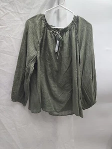 Old Navy Womens XL Blouse Top Green Striped Boho Balloon Sleeves Nwt - Picture 1 of 7