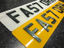 CARBON FIBRE GEL 3D BLACK UK NUMBER PLATES UK FONT DOMED EMBOSSED