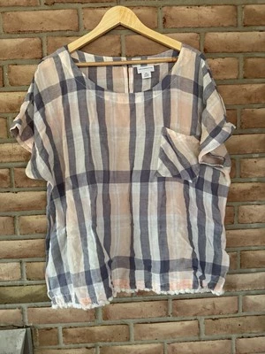 Liz Claiborne Top Women's Size XXL Blue White Pink Cotton Blend Pullover Blouse - Image 1 of 4