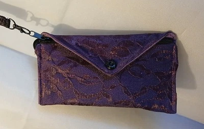 全新 手包 腕带 钱包 花卉 蕾丝 紫色 硬币 钱包 拉链 信封袋 — 第 1/4 张图片