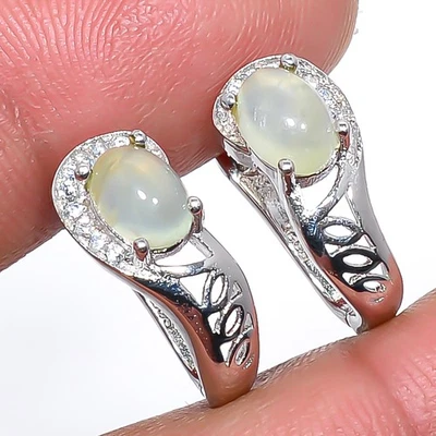 Серьги из чистого серебра 925 пробы с африканским пренитом и кубическим цирконием 0,59 дюйма T62 - Изображение 1 из 4