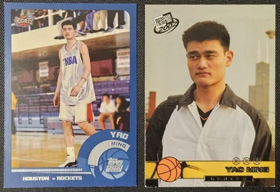 Tarjeta de novato Yao Ming 2002-03 Topps #185 y pase de prensa 2002 #18 radiocontrol  Foto 1 de 4