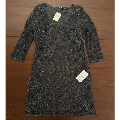 Pisarro Nights NWT | black beaded evening gown wedding cocktail dress | size 16 - Image 1 of 4