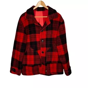 Vintage DuxBak Herren Woll Jagd Mantel Größe Medium Buffalo Check Rot Schwarz - Bild 1 von 9
