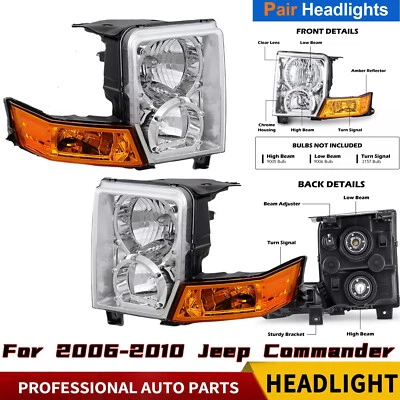 Par de faros para Jeep Commander 2006-2010 carcasa cromada reflector ámbar Foto 1 de 4