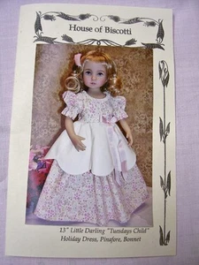 13" Effner Little Darling "Tuesdays Child" Pattern Dress, Pinafore, Hat - Picture 1 of 5