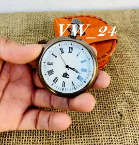 Antico orologio da tasca in ottone antico vintage con scatola in pelle occasione regalo marina - Foto 1 di 3