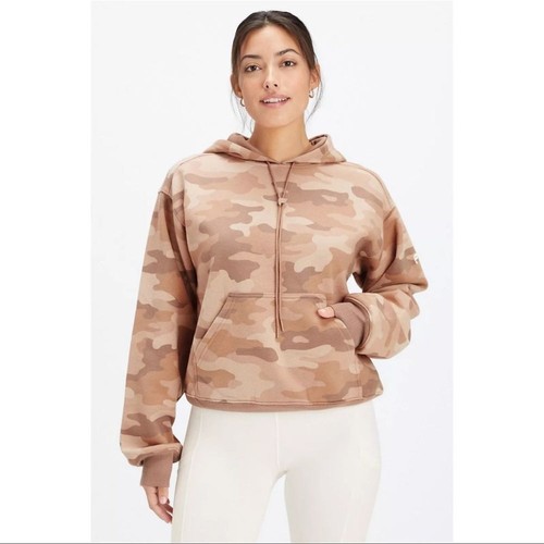 OFF WHITE Felpa con cappuccio donna Fabletics ultra morbida Forever in pile Teddy mimetica latte taglia Lg