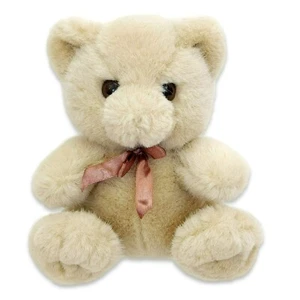 Plushland Vintage Teddy Bear Tan Brown Eyes Ribbon Bow 7" - Picture 1 of 7