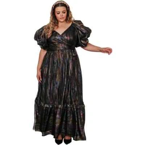 JessaKae Pixie Dress in Black A-Line Bow Puffed Sleeves Chiffon - Size 1X - NWT - Picture 1 of 20
