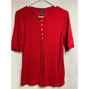 Lauren LRL Ralph Lauren 100% Baumwolle mittelrot 3/4 Ärmel Damen Oberteil - Bild 1 von 7