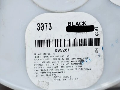 Cable de conexión/plomo premium Alpha Wire 3073 #20awg 10x30T 600 V 105 C NEGRO/50 pies Foto 1 de 4