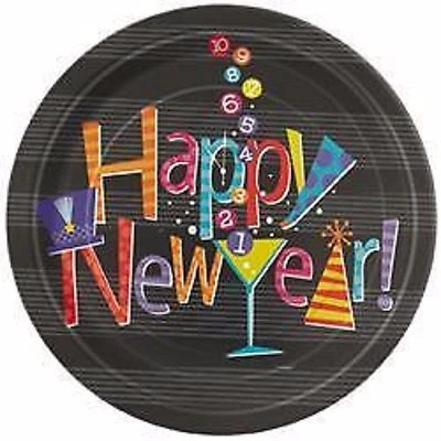 UNIQUE New Years Eve Party Plates Printed "Happy New Year" 8pk 23cm