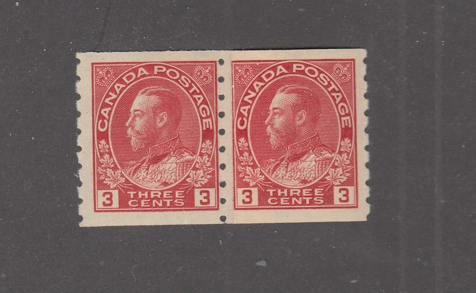CANADÁ # 130i en estado bastante bueno-MNH PAR DE BOBINAS CARMINE KGV 3 quilates valor gato $625 Foto 1 de 1