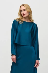 Joseph Ribkoff Blue Satin Cropped Top Style 244110 Size M RRP £145.00 - Picture 1 of 4