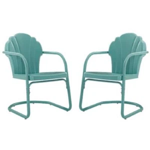 Home Square 2 Piece UV-resistant Metal Patio Chair Set in Blue - Picture 1 of 11