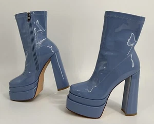 Azalea Wang Size 7 Powder Blue Patent Leather Platform Boots | Free Shipping - Picture 1 of 17