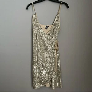 WINSOR women's nude wrap around dress silver sequin full lined spaghetti strap S - Picture 1 of 7