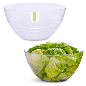 Large Plastic Salad Serving Bowl Clear Swirl Dining Reusable Kitchen BBQ 25cm - Picture 1 of 7