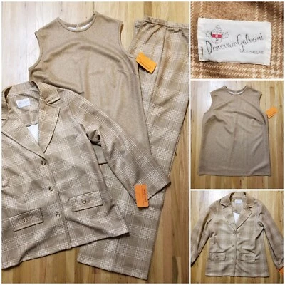 NOS Vintage 1970 Donovan Galvani Pant Suit Size 18 Womens 3 Pc Plaid Double Knit - Image 1 of 4