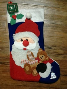 Santa Claus with Teddy Bear Christmas Holiday Stocking - Picture 1 of 3