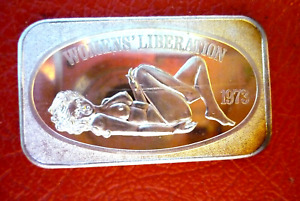 1973 Women's Liberation Sexy Lady US Corp 999 1oz FINE Silver art bar C1673