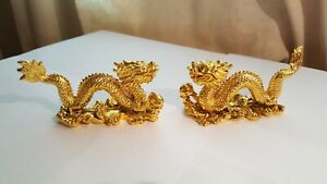 Two Gold coloured small Resin Chinese Dragon Ornaments New