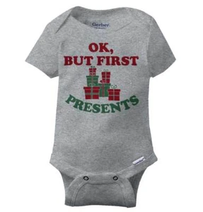But First Presents Funny Christmas Holiday Unisex Baby Infant Romper Newborn - Picture 1 of 10