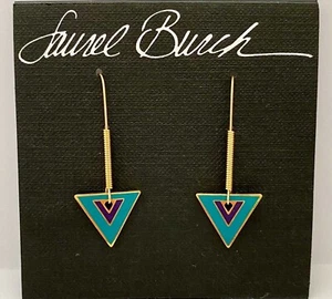 NEW! 1993 Laurel Burch ARROWS Gold Teal Cloisonné Retired Earrings - Picture 1 of 2