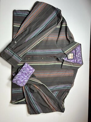 Camisa Jerry GARCIA Para Hombres Multicolor Rayas Abotonada Puño Abatible Talla L Foto 1 de 2