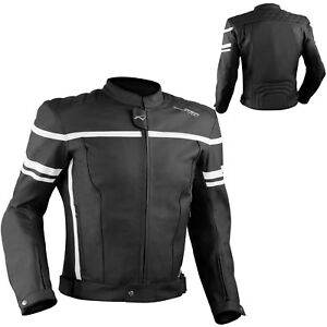 Motorcycle Motorbike Quality Genuine Leather Jacket CE Protection Cruiser White