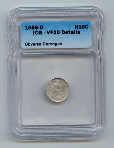 1856-O Seated Liberty Half Dime, ICG VF-20 Details Cover
