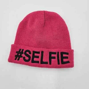 Claire's Hot Pink Black Bad Hair Day Statement Hat Beanie Hashtag Selfie - Picture 1 of 9