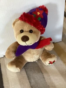 Walmart Teddy Bear Plush Christmas Poinsettia Hat, Scarf Holiday Tan 9" - Picture 1 of 2