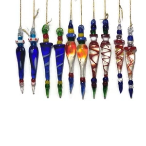 Icicle Ornament Oriental Trading Art Glass Handblown Multicolor Set of 10 Boxed  - Picture 1 of 8