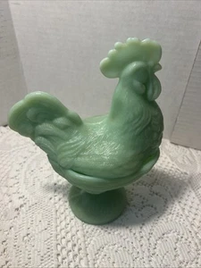 Vintage Martha Stewart Jadeit Hahn Box bedeckt Bonboniere grün Glas Ostern - Bild 1 von 9