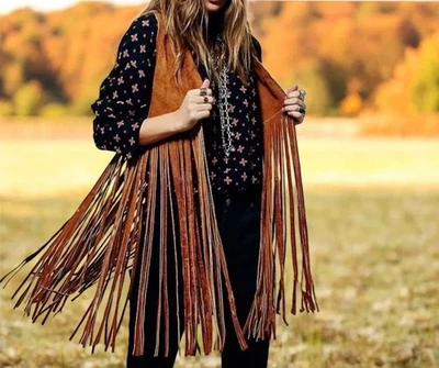 Women’s Suede Leather Fringe Vest – Western Wear Long Tassel Cowgirl Waistcoat - Image 1 of 3
