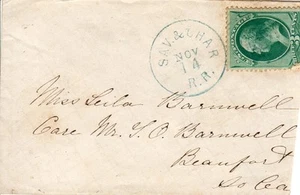 Savannah & Charleston RR Umschlag mit früher RR Marke getragen auf der S&C ca.1870 - Bild 1 von 1