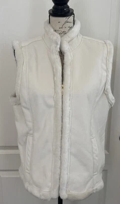 Chaleco Jaclyn Smith Marfil Blanco Imitación Gamuza y Piel Imitación Piel Forrado y Borde Talla Grande Foto 1 de 4