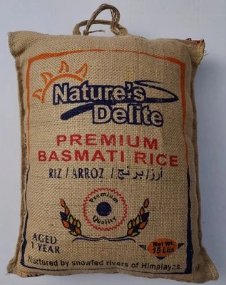 Nature's Delite Basmati Rice Burlap Bag Poly-Fiber Pillow Zip Closure Upcycle  - Image 1 of 4