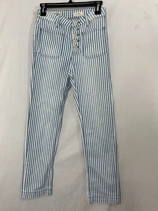 Pilcro 25 Blue White Stripe Button Fly Jeans Coastal Soft Classic Anthropologie - Picture 1 of 7